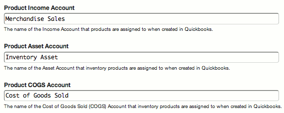 Quickbooks Product Account Settings