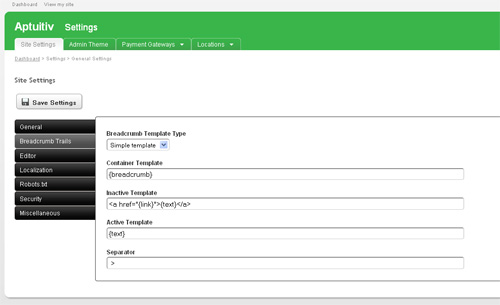 Breadcrumb trail settings