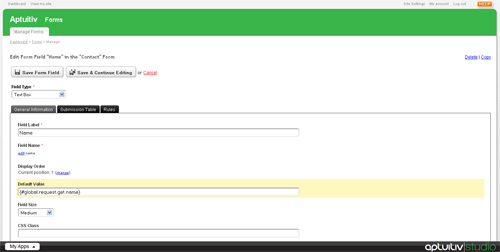 Setting form field default value with variables