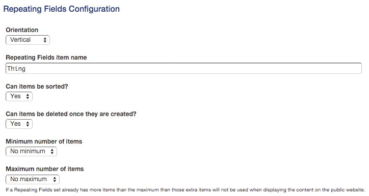 Repeating Fields configuration