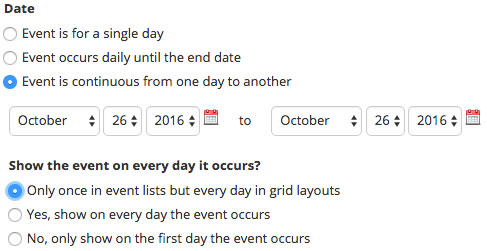 Multi-day continuous event