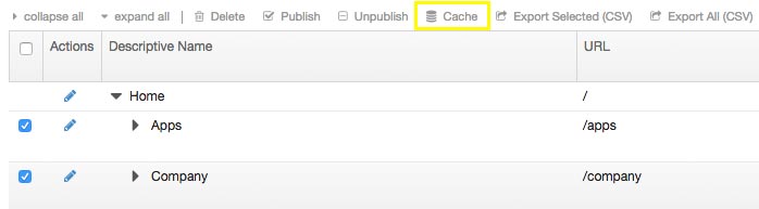 Select pages to bulk change cache settings