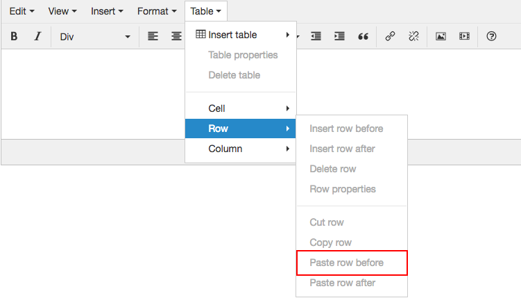 Paste row before