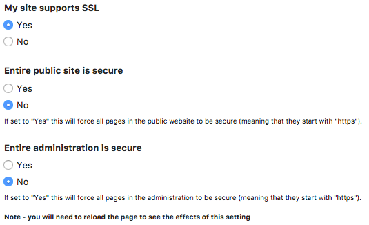 SSL certificate settings